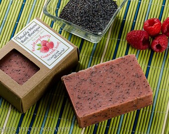 Red Raspberry Goat Milk Soap, Poppy Seed Soap, Exfoliating Soap, Facial Exfoliator.