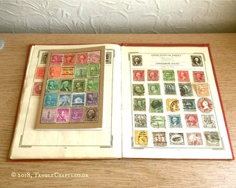 USA Travel Journal A6 | Recycled Rainbow Notebook | Upcycled United States Postage Stamps, American Philately | Postal Gift for Mailman USPS