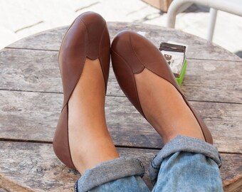 Rose, Leather Ballerina Shoes, Leather flats, Flat Shoes, Women's Shoes, Winter Shoes, Autoumn , Free Shipping