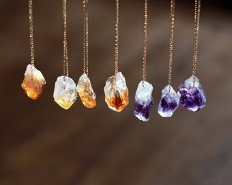 Raw Gemstone Necklace, Raw Stone, Raw Citrine Necklace, Raw Amethyst Necklace, Crystal Nugget, Boho Style, Rough Gemstone Jewelry