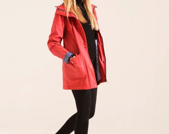 Charcoal Fashion Women's Red Water Resistant Rubber Rain Coat (02S17)