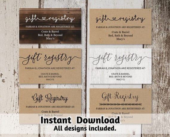 printable wedding registry card template printable rustic