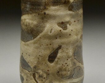 Handmade Stoneware Altered Wheel Thrown Vase Floral Container Glazed with Carbon Trap and White Shino
