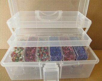 Beading Storage Case - 18 bead boxes and 2 trays - 18 beads storage boxes - Sewing storage boxes =