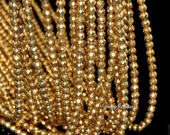 4mm Gold Hematite Gemstone Gold Faceted Round Loose Beads 16 inch Full Strand (90147044-148)