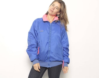 90s COLOR BLOCK neon womens SKI blue & pink Reversible rain coat columbia Jacket