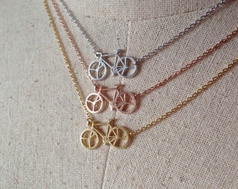 Bicycle Necklace, 14k Gold plated/Rose Gold/Silver, Dainty Necklace