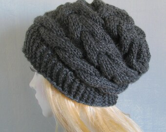 Black Womens Slouchy Knit Hat Beanie Women Hat Knit Hat Cap Beanie Beanie Slouchy Beanie Women Knit Hat Hand Knit Hat Charcoal Grey Hat
