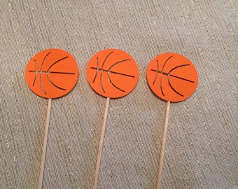 12 basketball cupcake toppers. Birthday, baby shower, reveal party decorations.