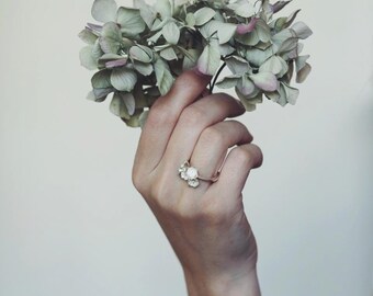 Flower engagement ring, sterling silver ring, lily of the valley ring, proposal ring, promise ring, romantic jewelry, gift women, delicate