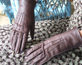 Vintage 1940's Brown Leather Dress Gloves