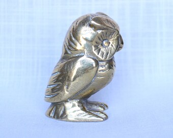 Solid Heavy Brass Owl Figurine, Made in Canada Brass Owl Paperweight, Vintage Brass Owl Statue, Collectible Owl Decor Figurine