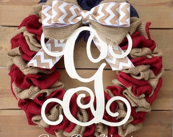 Front Door Wreath | Patriotic Burlap Wreath | Americana Wreath | July 4th Wreath | Red Blue Wreath | Independence Day Wreath