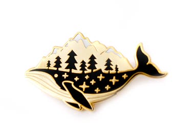 Gold Whale Enamel Pin (hard enamel pin lapel pin badge enamel jewelry cute whale pin jewelry mountains whale cloisonne backpack pins)