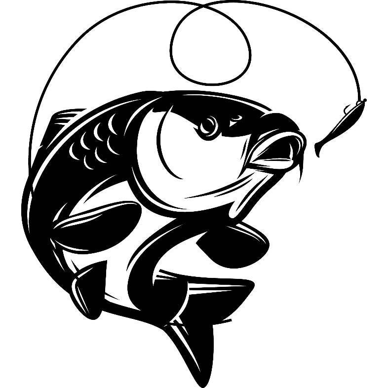 Carp Fishing 5 Logo Angling Fish Hook Fresh Water Hunting