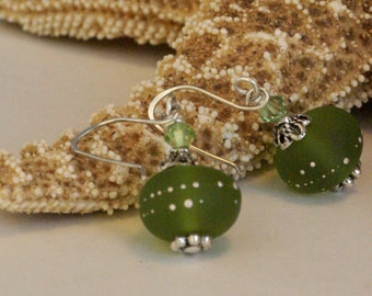 Peridot Green Earrings, Yellowish Green Lampwork Earring, Dressy Olive Green, Bridal Earring, August birthday, Peridot Jewelry, Gift for Her