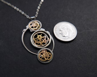 Watch Gears Necklace "Cassini" Recycled Mechanical Clockwork Pendant Elegant Sci Fi Steampunk Mechanical Mind Birthday Wedding Gift