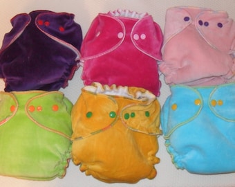 6 pack cotton velour fitted diapers with snaps