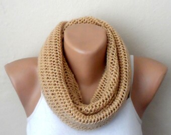 brown knit infinity scarf salmon circle scarf loop scarf handmade scarf woman accessories trendy scarf gift for her