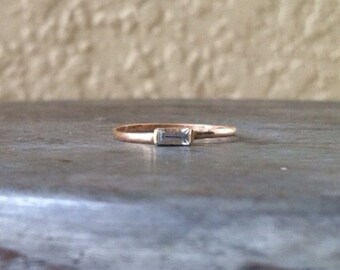 White sapphire baguette ring, 14k gold, 14k gold filled