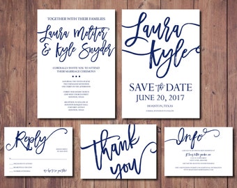 Navy Wedding Invitation Suite, Simple Wedding Invitation Suite, Navy Wedding Invite, Printable Wedding Invite Suite, Navy Save the Date