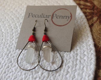 Red Teardrop Wire Wrapped Quartz Earrings- Quartz Earrings- Wire Wrapped Jewelry- Bohemian Style Jewelry- Red Earrings- Boho Earrings