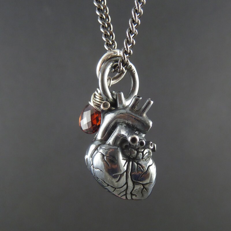 Anatomical Heart Necklace Small Oxidized Sterling Silver