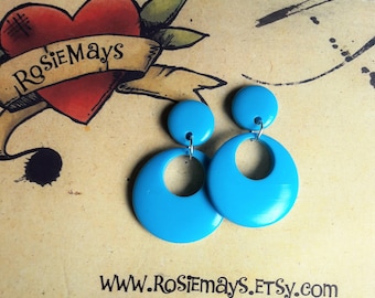 Sky Blue Baby Hoops, Bakelite Style Earrings, 40s 50s Inspired, Rockabilly Earrings, Fakelite, Pin Up, Mid Century Style, Vintage Inspired
