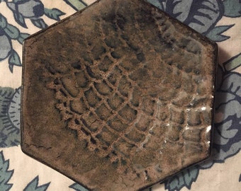 Homemade Ceramic Lace Jewelry Dish or Spoon Rest