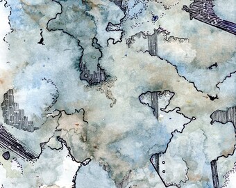 Labyrinth-Original drawing, abstract painting, mixed media on watercolor paper, 15x15cm