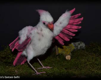 Bird Albino Cardinal Soft Sculpture, Handmade OOAK toy, stuffed bird, Art Doll, Animal sculpture, Textile Taxidermy, Realistic bird