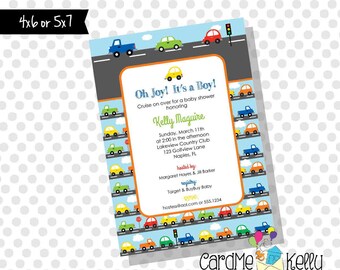 Printable Road Stoplight Traffic Traffic Light Cars and Trucks Baby Shower Invitation - Digital File