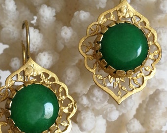 Vintage Jade Green and brass earrings