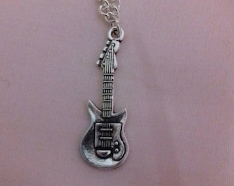 Guitar Pendant Necklace, Music Fan Chain, Musical Gifts, Silver Plated Chain, Music Themed Gift, Instrument Pendant, Stylish Jewellery