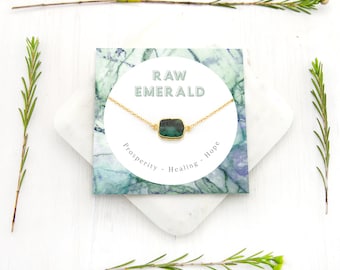Green Emerald Stone Necklace, Emerald Necklace Gold, May Birthstone Gift, Dainty Chain, Simple Green Stone Pendant, Gift Ideas for Her