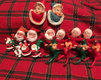 Vintage Christmas Pixie Elf & Santa figurines LOT of 16