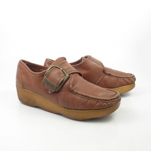 Famolare Oxford Shoes Vintage 1970s Get There Wedges Brown Leather Women's