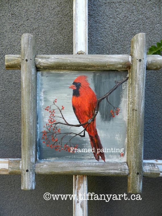 Cardinal Original Painting 8 X Framed Cardinal Original Painting 8 X Framed Decor Art Red Bird