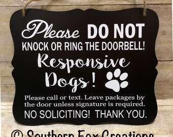 Do Not Knock/Responsive Dog Door Hanger/Sign/ Do not Disturb Sign/ No Soliciting Sign/ Do not Knock Sign
