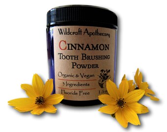 Tooth Brushing Powder - Organic & Vegan - Yummy Sweet Cinnamon - 3 Ingredients Fluoride Free - Fresh Breath, Clean Teeth, Healthier Gums
