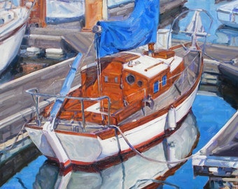 I'm all tied up at the moment, Original oil painting on canvas, size 24x24 inches.