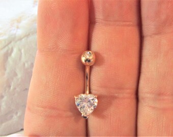 Rose Gold Plated Surgical Steel Heart cz Belly Button Ring.14g..10mm