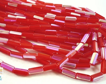 20 Red hexagonal tube Siam Ruby AB 10X4mm (ptch58) Czech glass beads