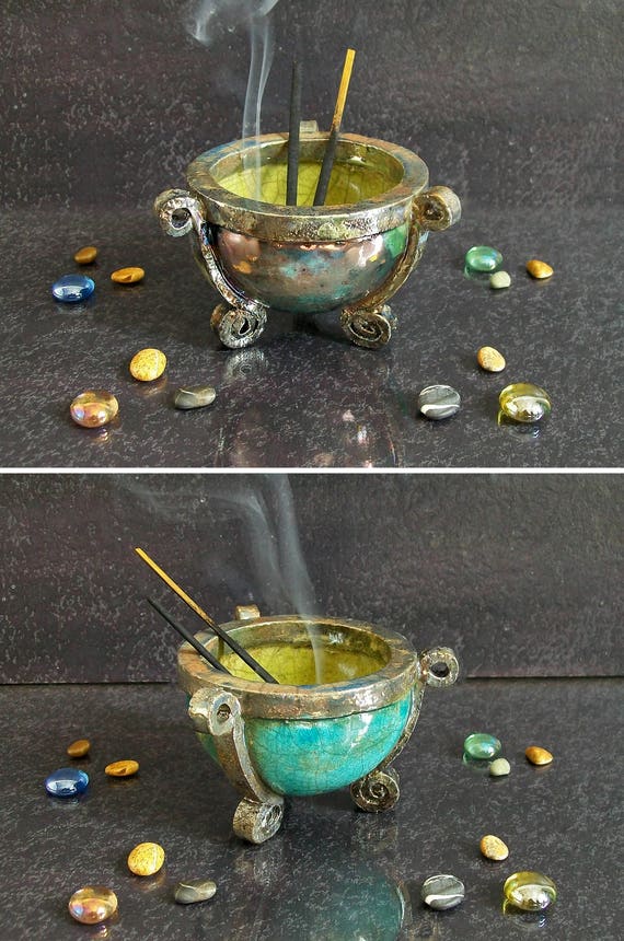 raku pottery ashtray ceramic bowl incense holder cauldron