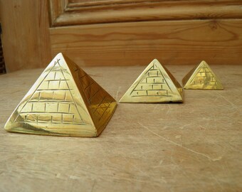 Three Vintage Brass Pyramids, Egyptian Souvenirs, Pyramids at Giza, Khufu's Pyramid, Cairo, Ancient Egypt, Esoteric, Witch, Wiccan, Boho,