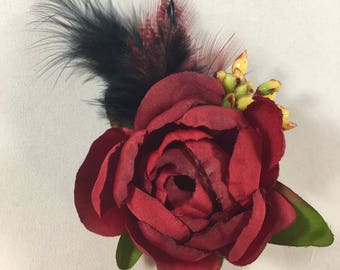 Bernie's Brilliant Hair Fascinator with Rose/Hair Clip/Pin Up Hair Accessory/Feathers