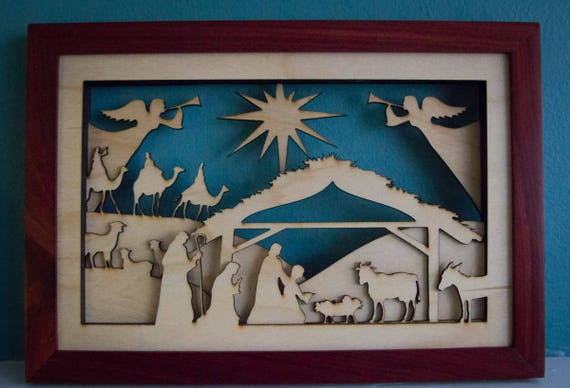 Laser Cut Wood Dimensional Christmas Nativity Scene