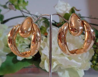 Designer Crystal High Polish Gold Plated Dangle Drop Articulated Clip on Earrings