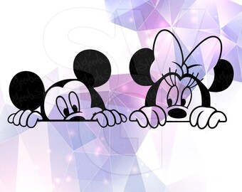 Mickey Minnie Mouse Peeking SVG DXF Decorations Vector Silhouette Cricut Cameo Vinyl Cut Files Digital Ears Bow Disney Heads Stencil Iron On