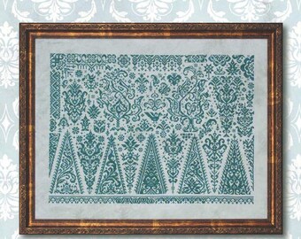NEW! INK CIRCLES Forests of Sumatra counted cross stitch pattern at thecottageneedle.com monochromatic